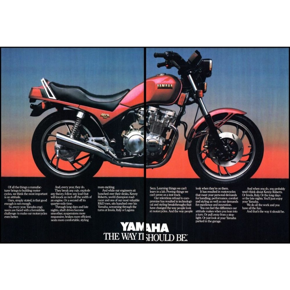 1981 Yamaha SECA 760 Motorcycle Sport Bike 2 Page Vintage Print Ad Wall Art Red